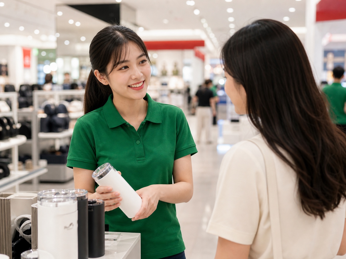 Sinh viên làm thêm hỗ trợ bán hàng trong trung tâm thương mại