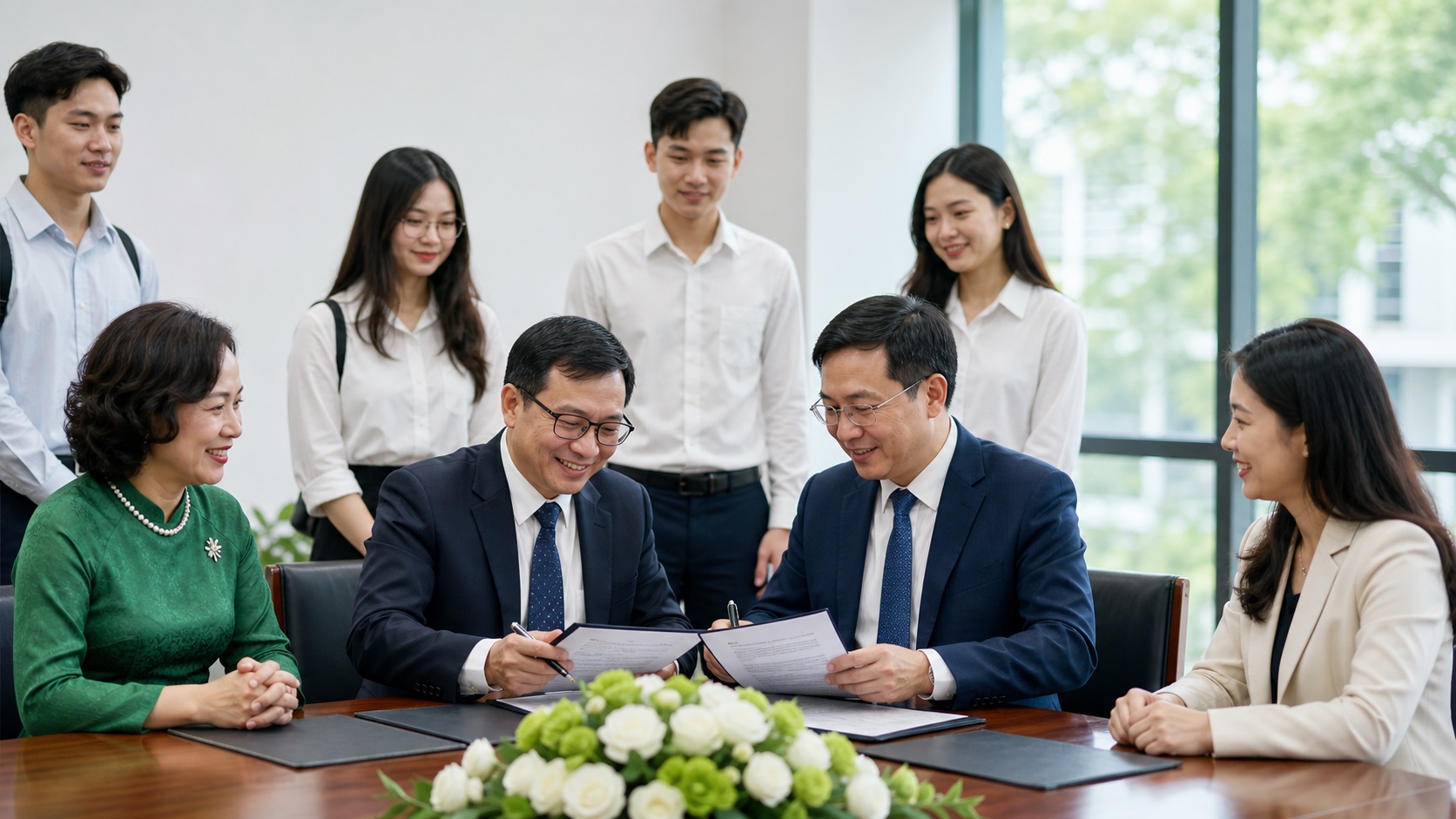 Đại diện trường đại học và doanh nghiệp ký kết biên bản ghi nhớ hợp tác