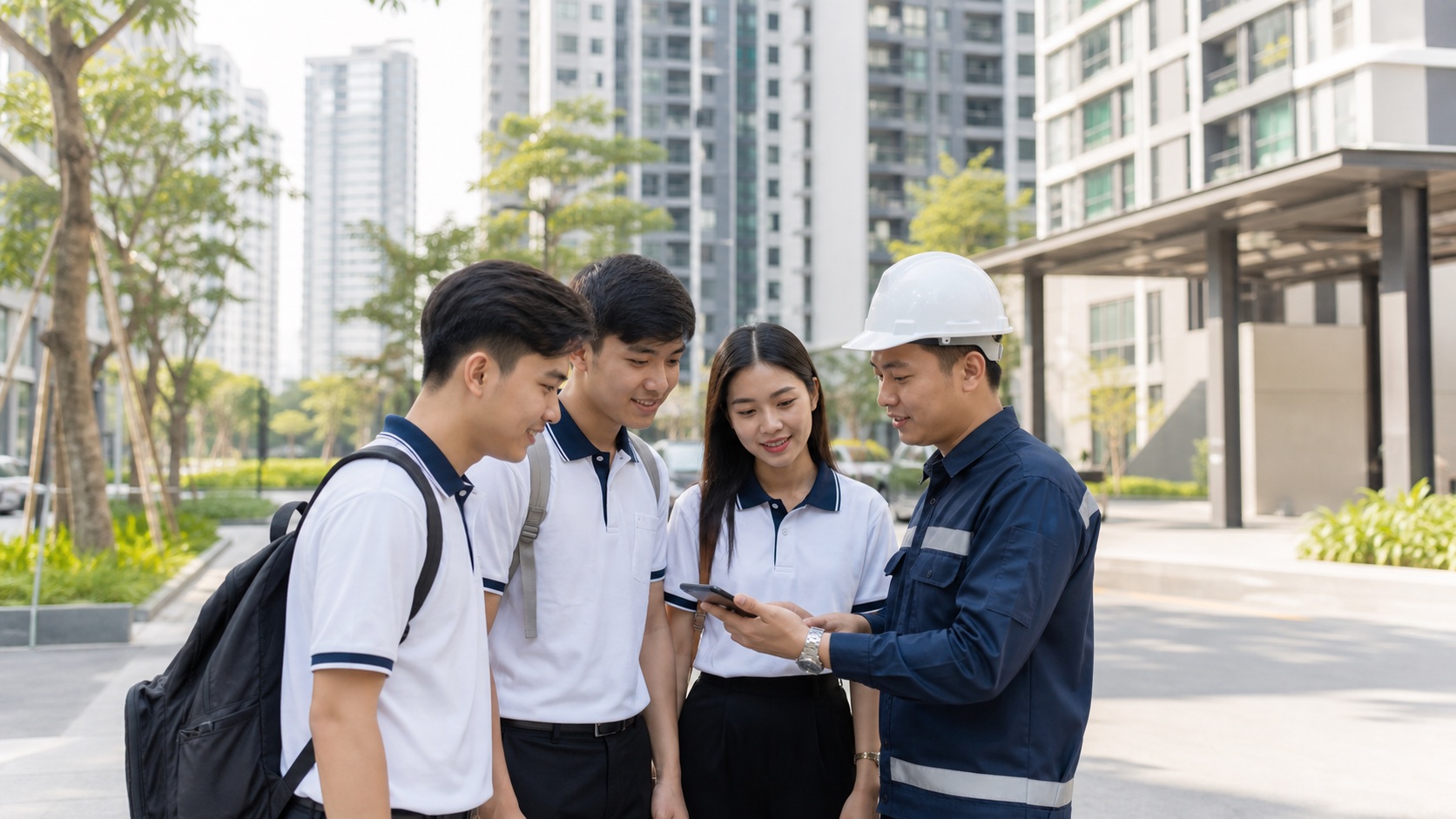 Sinh viên được hướng dẫn nhận ca tại khu đô thị hiện đại